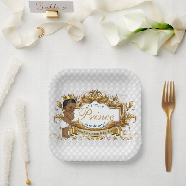 Assiettes En Carton Élégant Prince Africain Diamant Blanc (Mariage)