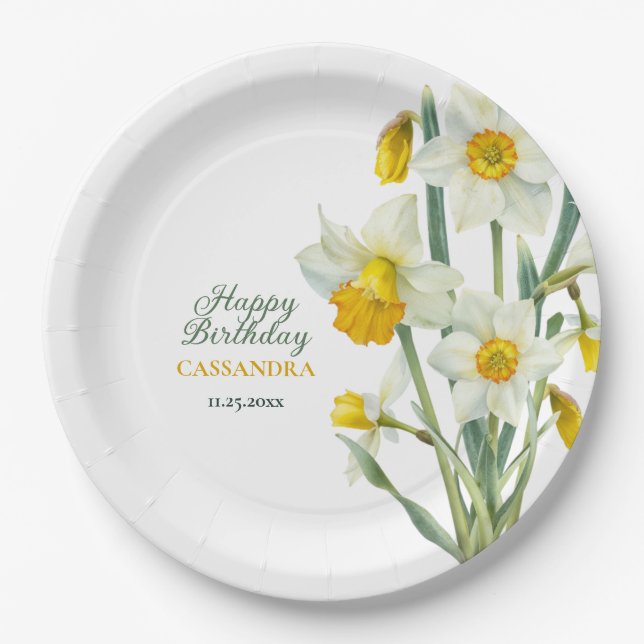 Assiettes En Carton Élégant printemps Jaune Daffodile Floral Anniversa (Devant)