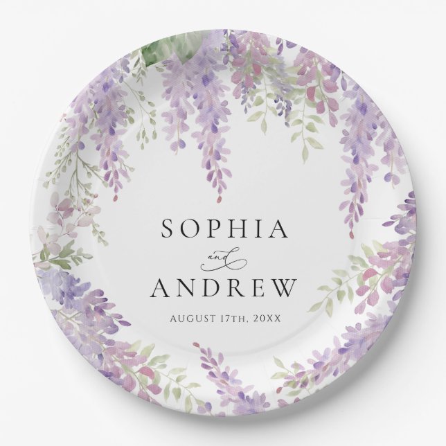 Assiettes En Carton Élégant Purple Wisteria Flowers Mariage (Devant)