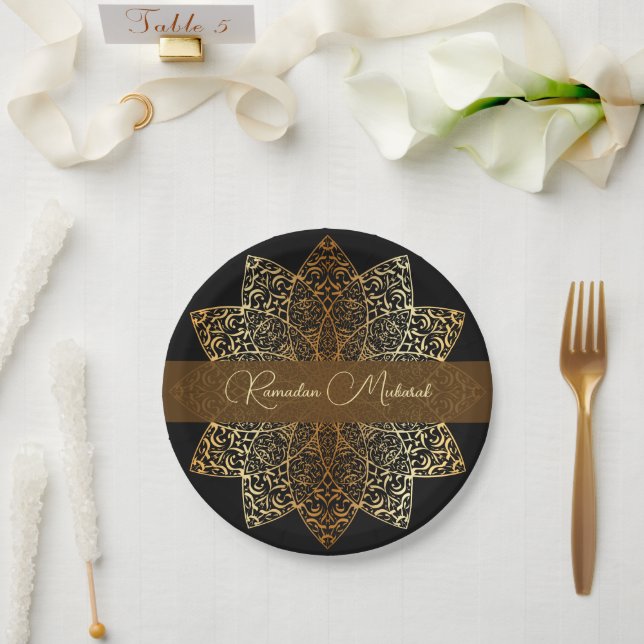 Assiettes En Carton Élégant Ramadan Ornamental Mubarak Iftar Party (Mariage)