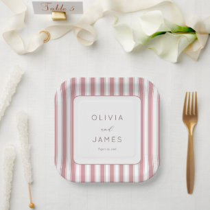 Assiettes En Carton Élégant Rayé Rose Minimaliste