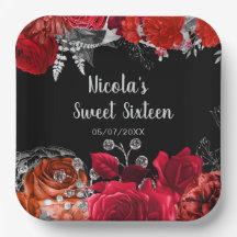 Elegant Red and Silver Flowers Sweet Sixteen 