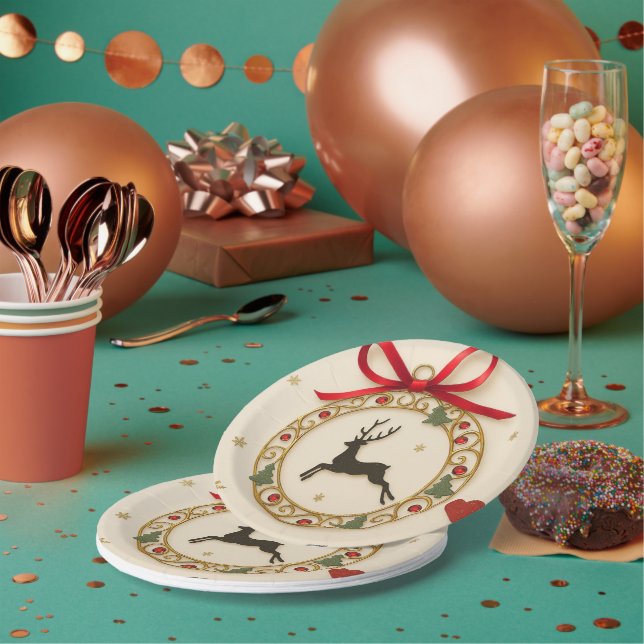 Assiettes En Carton Elegant Reindeer Christmas Party Tableware Plate (Multi)