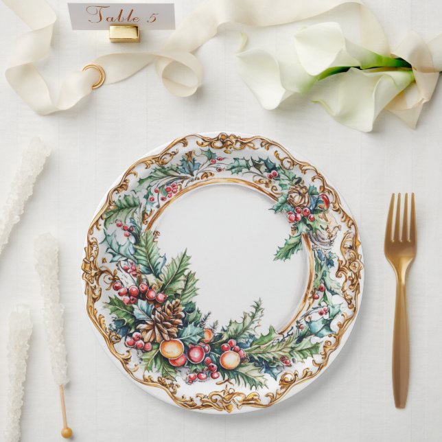 Assiettes En Carton Elegant Rococo Foliage Holiday Dining  (Mariage)