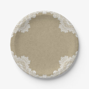 Assiettes En Carton Élégant roman rustique Dentelle blanche et Mariage