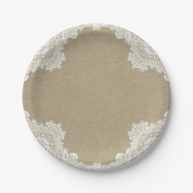 Assiettes En Carton Élégant roman rustique Dentelle blanche et Mariage (Devant)