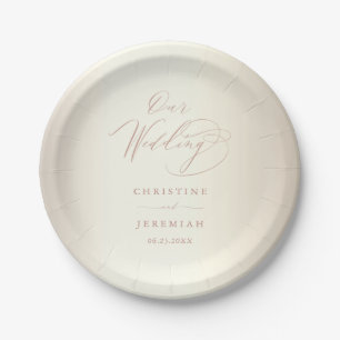 Assiettes En Carton Élégant Rose Gold Script Mariage brillant Champagn