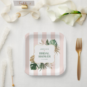 Assiettes En Carton Elégant rose rayures tropicale girly nuptiale douc