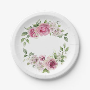 Assiettes En Carton Élégant Rose Rose Floral Baby shower nuptial