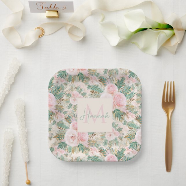 Assiettes En Carton Elégant rose rose rose rose rose rose Feuilles d'o (Mariage)