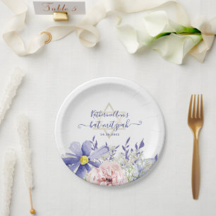 Assiettes En Carton Elégant rose violet Aquarelle Bat mitzvah Floral