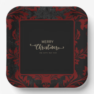 Assiettes En Carton Élégant rouge damassé Noël personnalisé Plaques en
