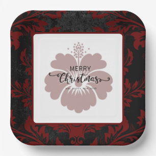 Assiettes En Carton Élégant rouge damassé Noël personnalisé Plaques en