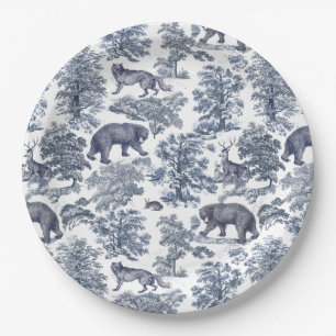 Assiettes En Carton Élégant Rustique Blue Forest Animaux Toile