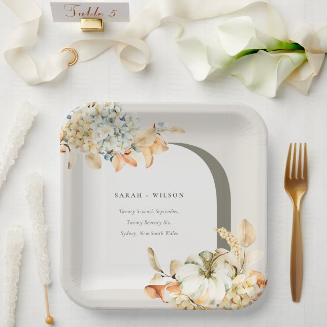 Assiettes En Carton Elégant Rustique Citrouille d'automne Arch Mariage (Mariage)