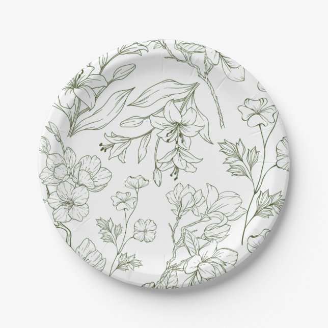 Assiettes En Carton Élégant Sage Floral Botanique Plaque de papier ver (Devant)