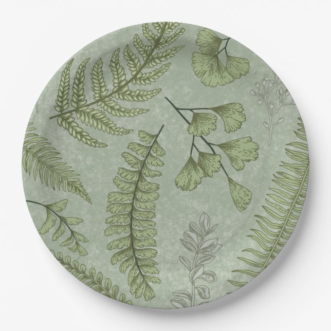 Assiettes En Carton Elégant Sage Vert Aquarelle Floral (Devant)