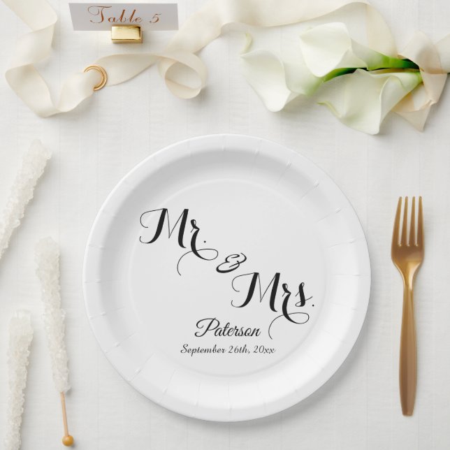 Assiettes En Carton Élégant script de signature Monogramme (Mariage)