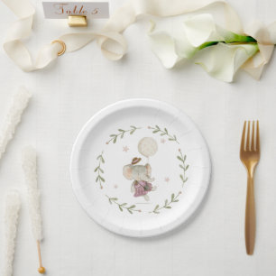 Assiettes En Carton Élégant Shower Bohème Bébé Éléphant Rustique