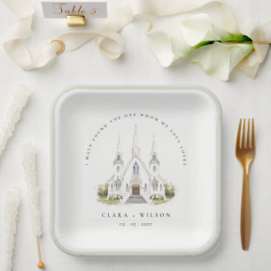 Assiettes En Carton Élégant simple catholique Mariage de l'église aqua