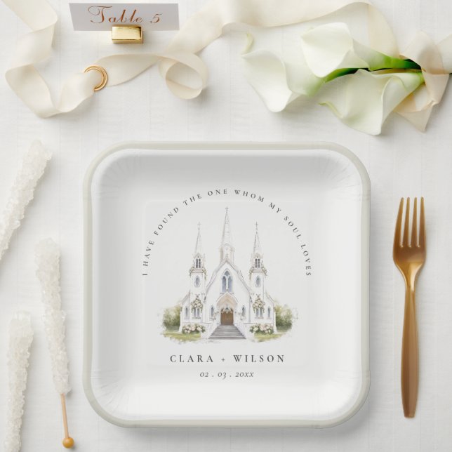Assiettes En Carton Élégant simple catholique Mariage de l'église aqua (Mariage)