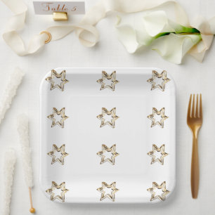 Assiettes En Carton Élégant Stars Motifs Étoiles Faux Gold Stars