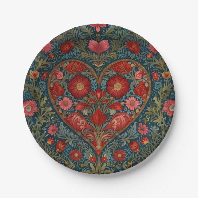 Assiettes En Carton Élégant style de coeur victorien Valentines Day (Devant)