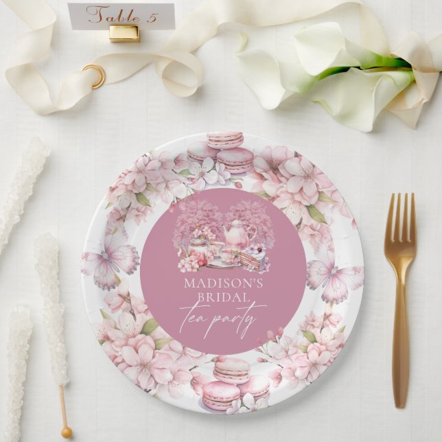 Assiettes En Carton Elégant Thé nuptial Personnalisé Fleur de Cerise (Mariage)