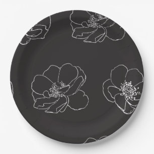 Assiettes En Carton Élégant vintage floral noir