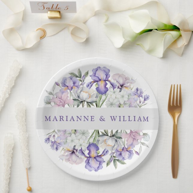 Assiettes En Carton Élégant violet Iris Romantique Mariage floral (Mariage)