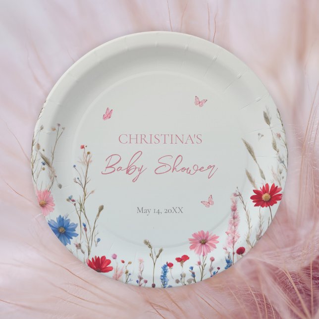 Assiettes En Carton Élégante Affiche de bienvenue de Baby shower Fleur (Créateur téléchargé)