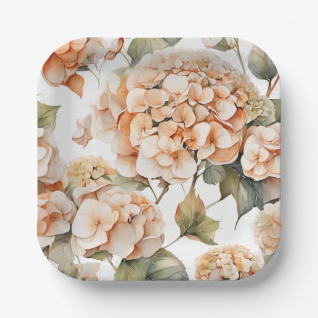 Assiettes En Carton Elégante aquarelle blanche vert orange boho (Recto)