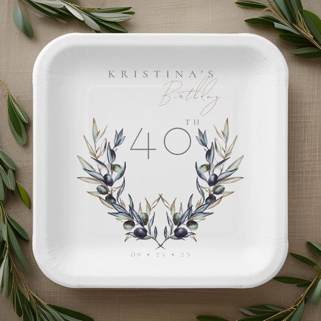 Assiettes En Carton Elégante aquarelle Branche d'olive N'IMPORTE QUEL  (Créateur téléchargé)