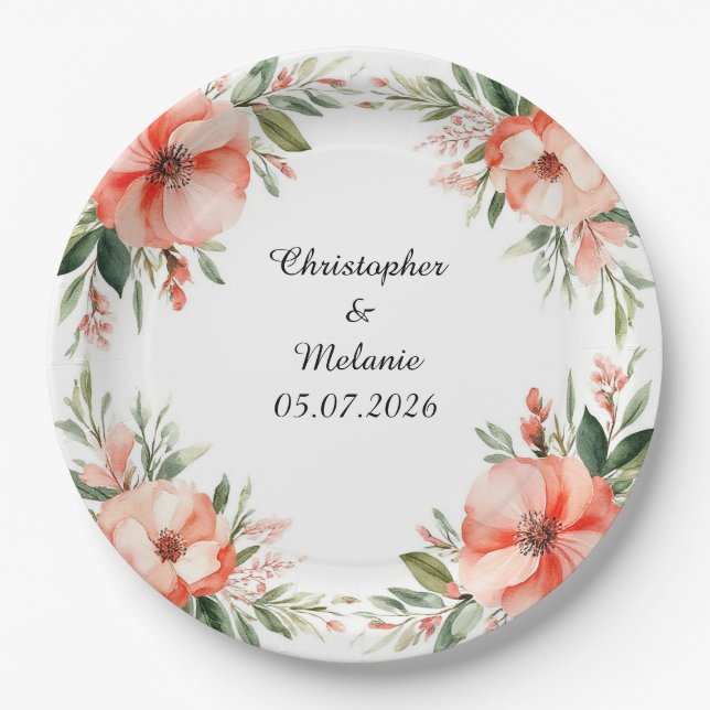 Assiettes En Carton Elégante aquarelle cadre floral (Devant)