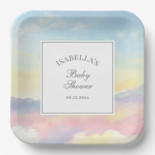 Assiettes En Carton Elégante aquarelle Ciel et Baby shower nuages