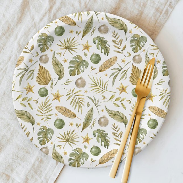 Assiettes En Carton Elégante aquarelle de Noël Tropical (Créateur téléchargé)