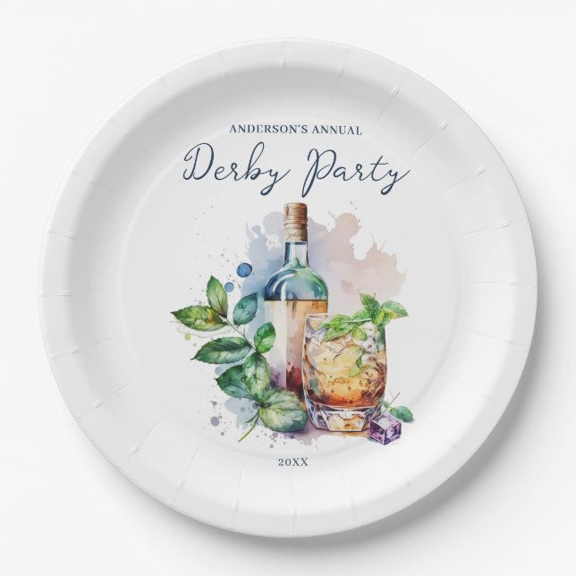 Assiettes En Carton Élégante Aquarelle Derby Plaque papier (Devant)