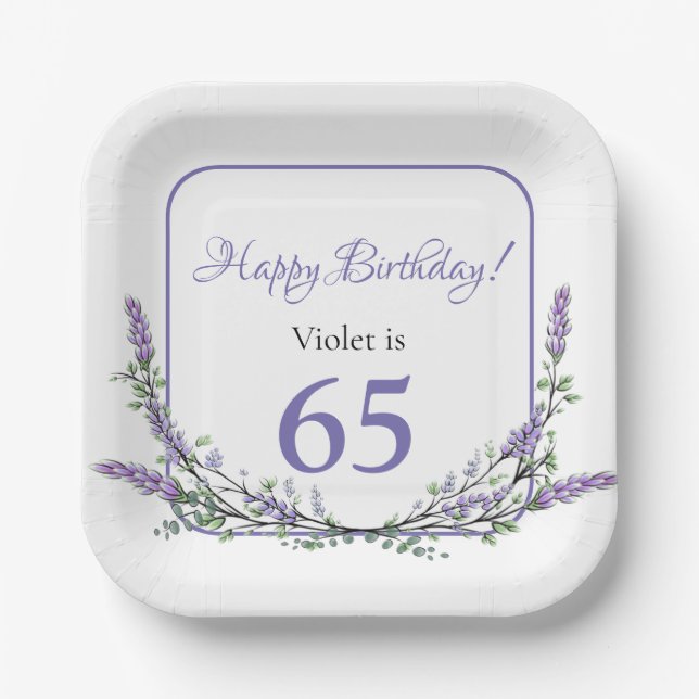 Assiettes En Carton Elégante aquarelle eucalyptus lavande anniversaire (Recto)