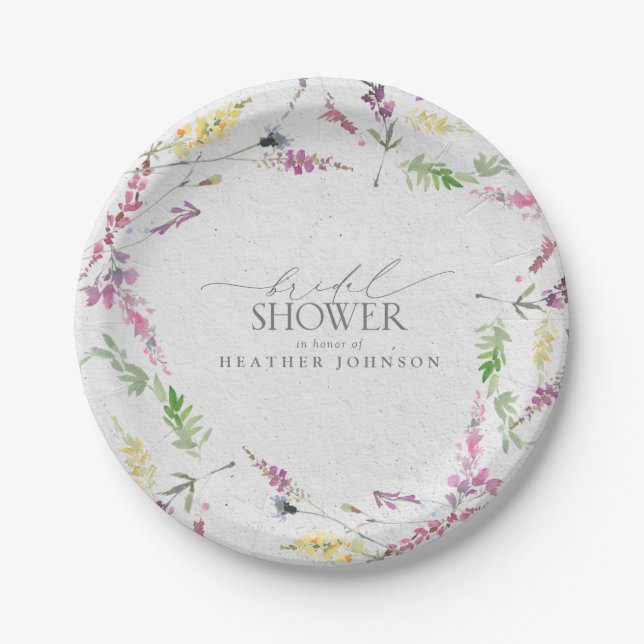 Assiettes En Carton Elégante aquarelle Fleur sauvage Fête des mariées  (Devant)