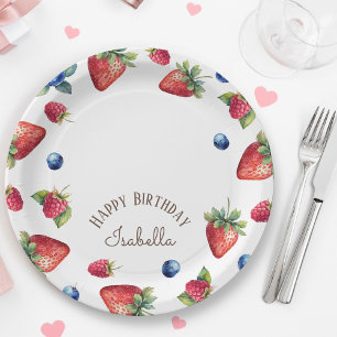 Assiettes En Carton Elégante aquarelle fraise Berry Joyeux anniversair