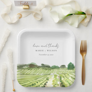 Assiettes En Carton Elégante aquarelle Green Winery Vignoble Mariage