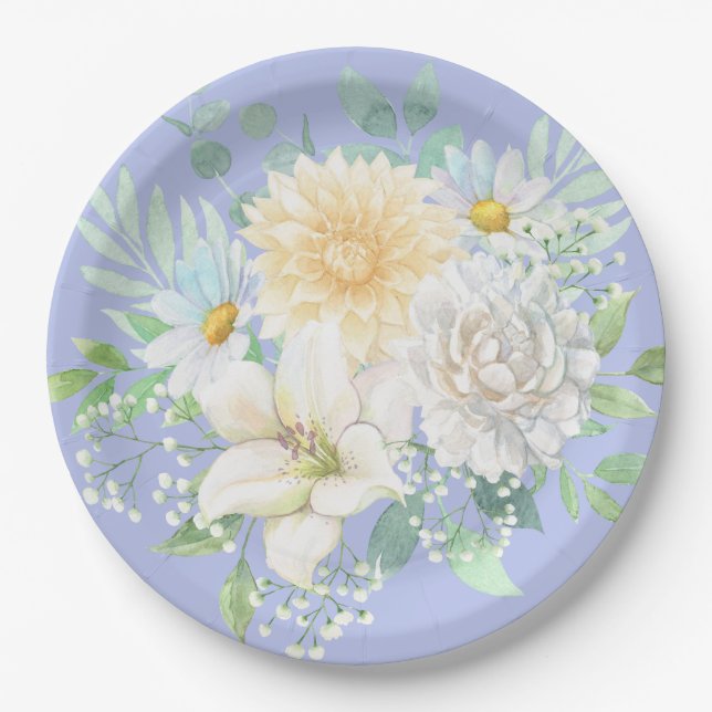 Assiettes En Carton Elégante Aquarelle Pastel Floral Garden Flowers (Devant)