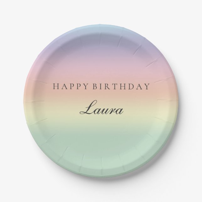 Assiettes En Carton Elégante Aquarelle Pastel Joyeuse fête d'anniversa (Devant)