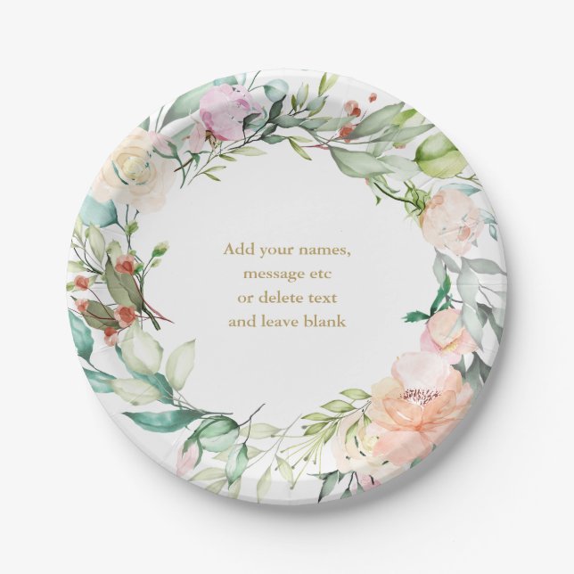 Assiettes En Carton Elégante aquarelle Rose Floral Garland (Devant)