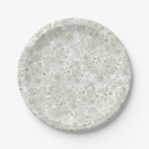 Assiettes En Carton Elégante aquarelle vert pastel bohème floral