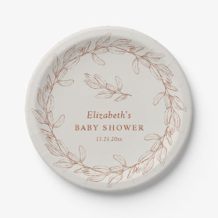 Assiettes En Carton Élégante Baby Shower Botanique au Dessin au Trait