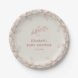 Assiettes En Carton Élégante Baby Shower Botanique au Dessin au Trait