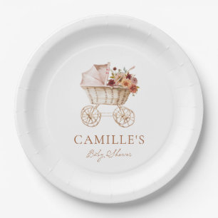 Assiettes En Carton Élégante Baby Shower Florale Bourgogne Automne