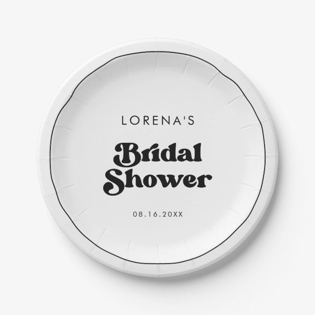 Assiettes En Carton Élégante Baby Shower rétro noir et blanc (Devant)