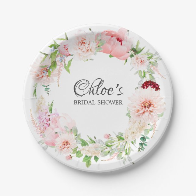 Assiettes En Carton Élégante Baby Shower Rose Fuschia de Pivoine (Devant)